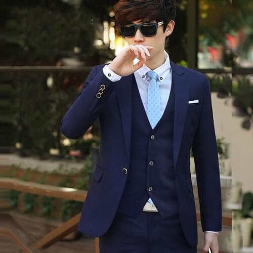 Free shipping new male mens 3 pieces suit set casual fashion 2016 summer business suit slim Korean male groom wedding dress
