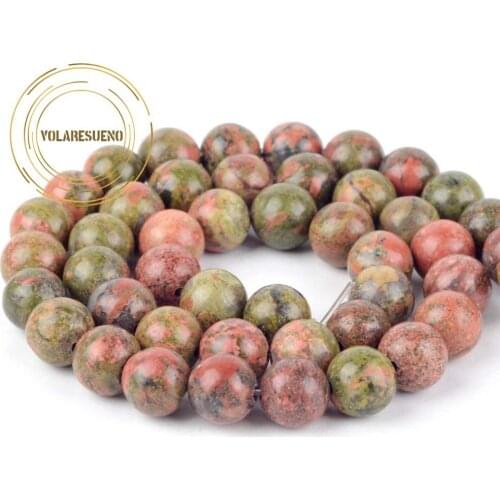 Natural Unakite Stone Beads Round Loose Spacer Beads For Jewelry Making Needlework Diy Bracelet Necklace Charms 4/6/8/10/12mm