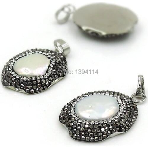 Natural Shell Around Pave CZ Oval Pendants Approx 30*25 mm
