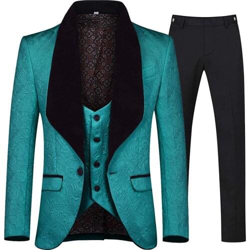 2020 New Mens 3 Pieces Jacquard Mens Suits Tuxedos Shawl Lapel For Wedding Groommen ( Jacket+Vest+Pants)