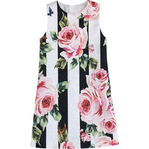New Summer Sleeveless Children Dress Fashion Girl Clothing O-neck Printed Flowers Kids Clothes Girls Dress 3-7 Years Old