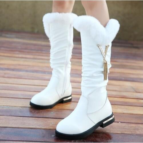 New high quality Genuine leather Girls Long Snow Boots 26-37 Winter Martin boots for Plush Warm Shoes for girls kids Sport Shoes