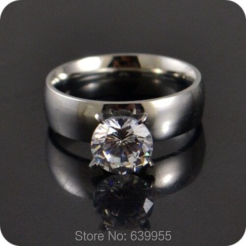 10x 8mm Transparent CZ Engagement Wedding Ring Enragement ring Stainless Steel Ring Cubic Zirconia Fashion Jewelry Wholesale