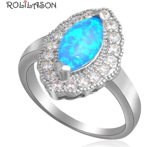 Engagement design Blue fire Opal silver plated Zirconia Rings fashion jewelry USA size #6.75 #6.5 #7.75 OR457
