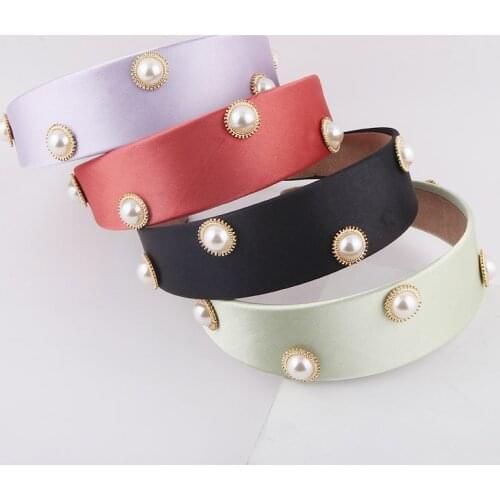 Simple pearl wide brim headband New inlaid Pearl particles net red same style Headband ladies Street casual Travel Hair 843