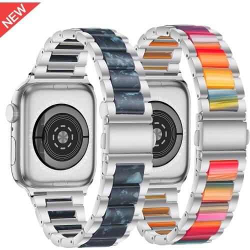 Luxury Metal+Resin Strap Compatible with Apple watch 44mm 42mm 40mm 38mm Men/Women replacement belt for iwatch 6 5 4 3 2 SE band