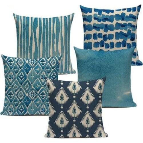 Nordic geometric cushion cover blue Plaid Geometric Cotton and linen home cushions Square Sofa Seat Luxury throw pillows custom