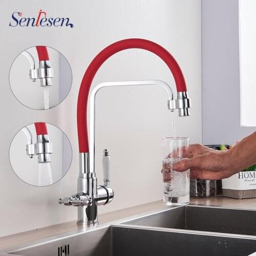 Senlesen Kitchen Faucet Pure Water Brass Deck Mounted 360 degree Rotate Hot and Cold Water