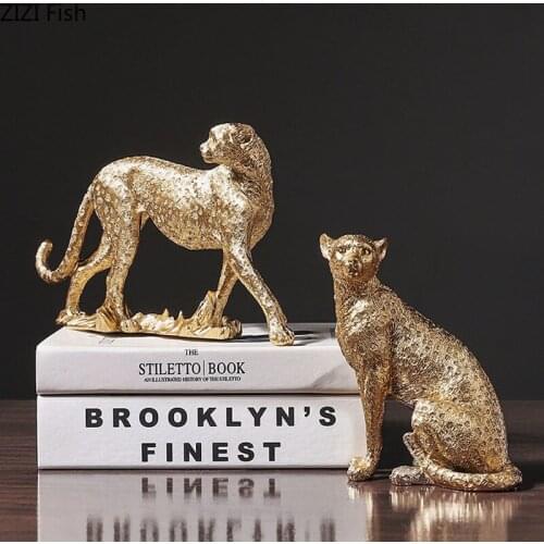 Golden Leopard Statue Nordic Living Room Decoration Desktop Decor Animal Figurine Resin Ornaments Sculpture Vintage Home Decor