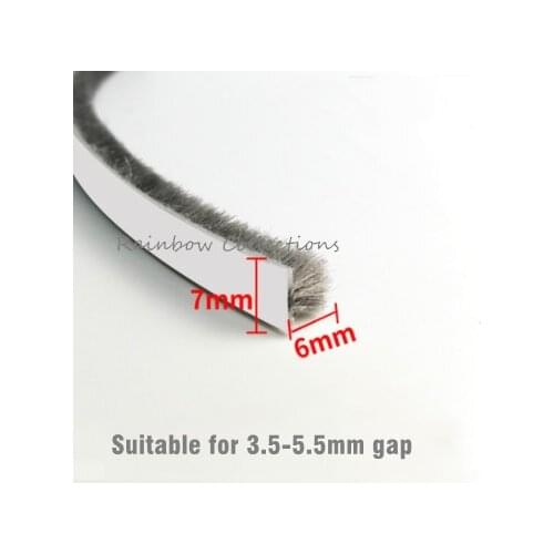 7*6mm 10-15Meters/lot Grey Door Window Draught Excluder Brush Weather Strip Seal Tape Foam Seal Strip