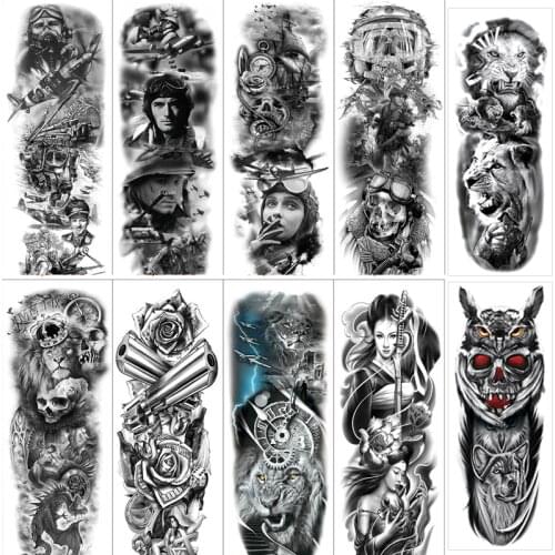 Temporary Fake Tattoo Chinese Dragon Sleeves Fox Fish Chinese Pattern Stickers Fake Tattoos On Body Body Arm Legs Paper Cover