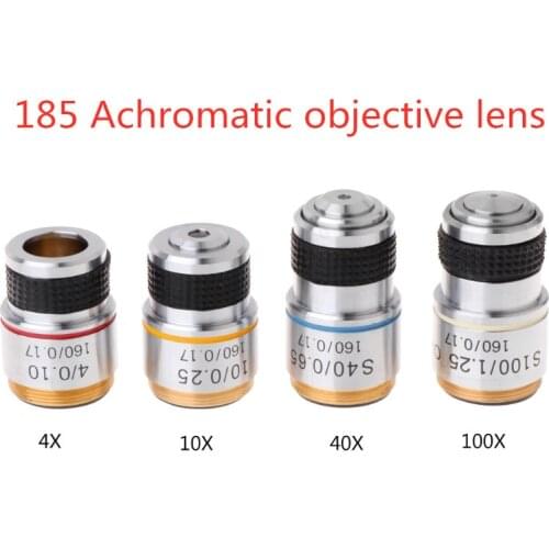 Good Quality 4X 10X 40X 100X Achromatic Objective Lens for Biological Microscope 185 For Microscope Lens Replacement