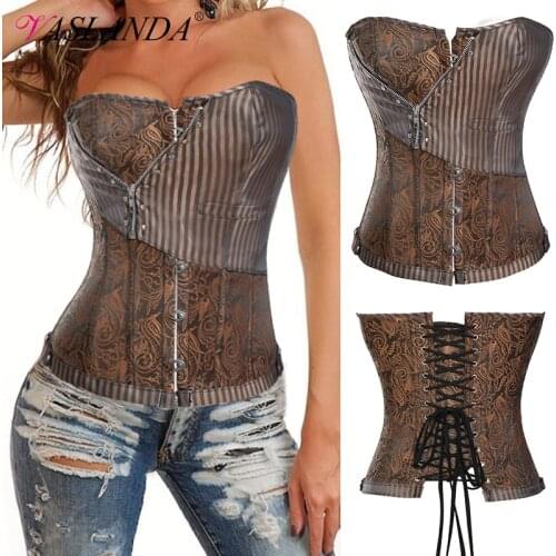 Womens Bustiers & Corsets Steampunk Overbust Corset Top Lace Up Boned Vintage Gothic Bustier Waist Training Corselet Tanks