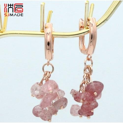 SJMADE Handmade Irregular Cluster Natural Amethysts Garnet Dangle Earrings For Women 585 Rose Gold Korean Fashion Jewelry Gift