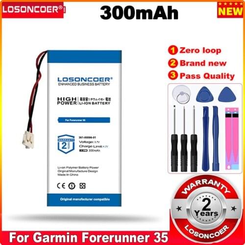 0 Cycle 100% New 300mAh New Battery For Garmin Forerunner 35 361-00086-01 Accumulator 3.7V Replacement Batterie 2-wire Plug