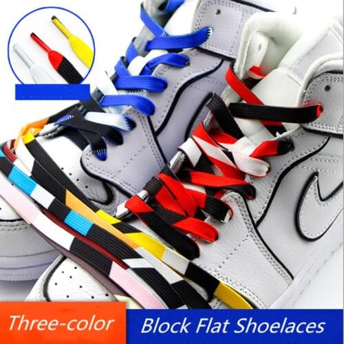 1 Pair Color Block Flat Shoelaces Classic Woven Cutout Sneakers Three-color Shoelace Suitable For All Shoes Gift 120/140/160cm