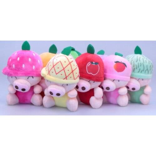 10PCS 12cm Piggy with Fruit Hat Baby Wall Decoration Bag Plush Mini Pendant Keychain Doll Ring Toy