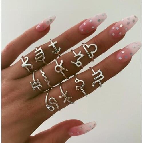 12 Pcs/Set Creative Retro Twelve Constellation Joint Ring Set Jewelry Birthday Gift