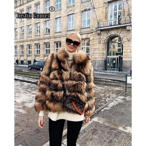 2020 Fashion Womens Tops Coats Plus Size Genuine Real Raccoon Fur Womens Coats Winter Warm Thick Natural Raccoon Fur Coats