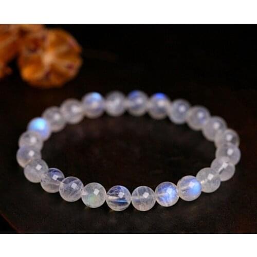 6mm Genuine Natural Moonstone Blue Light Transparent Beads Woman Bracelet
