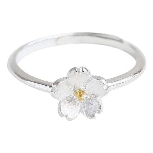 925 Sterling Silver Pin Cherry Blossom Style Fashion Simple Forest Department Small Fresh Temperament Student Index Finger Ring