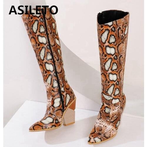 ASILETO 2021 Designer Western Cowboy Knee High Boots for Women Pointed Toe Wedge Heel Zip White Extra Big Size US17 48 S2452