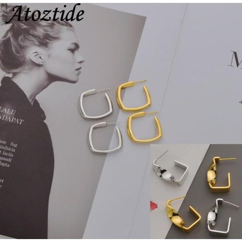 Atoztide New Trend Popular Square Rough Twist Earring Gold Silver Piercing Stainless Steel Stud Earrings Jewelry for Women Gift