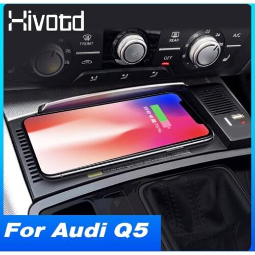 Car QI Wireless Charger For Audi Q5 8R Accessories 15W Fast Wireless Charging Phone Holder Pad Interior Modification 2010-2017