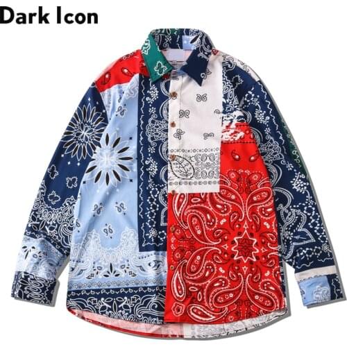 Dark Icon Bandana Shirt Men Women Long Sleeve Paisley Street Fashion Mens Shirt Man Blouse