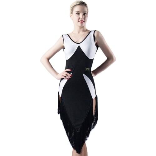 White black latin dance dress women competition dress adult Lady tassel Sexy Salsa Ballroom Tango Cha Cha Rumba Samba Dresses