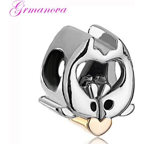 Big Hole European Beads for Jewelry Making Dolphin Hold Heart Charm Animal Bead For Bracelet DIY Fashion Jewelry