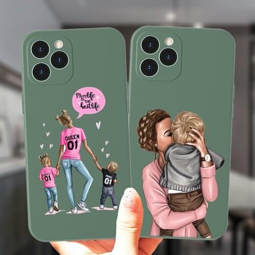 Black Brown Hair Baby Mom Girl Phone Case For iPhone 11 12 Pro Max 8 7 Plus X XS XR SE 2020 12Mini Cover Soft Silicone Fundas