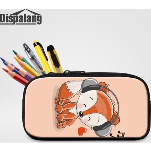 Animal Fox Owl Lion Pig Printed Pencil Case For Girls Boys Women Mini Portable Cosmetic Bags Kids Small Zipper Pen Box Bag Pouch