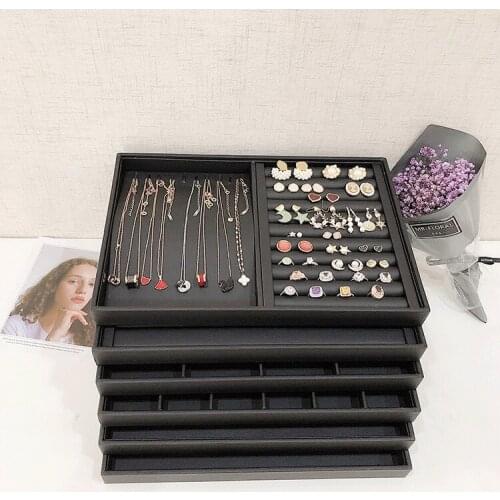 Black PU Leather Jewelry Display Jewelry Organizer Hairpin Storage Box Necklace Ring Earring Holder Jewelry Tray Series