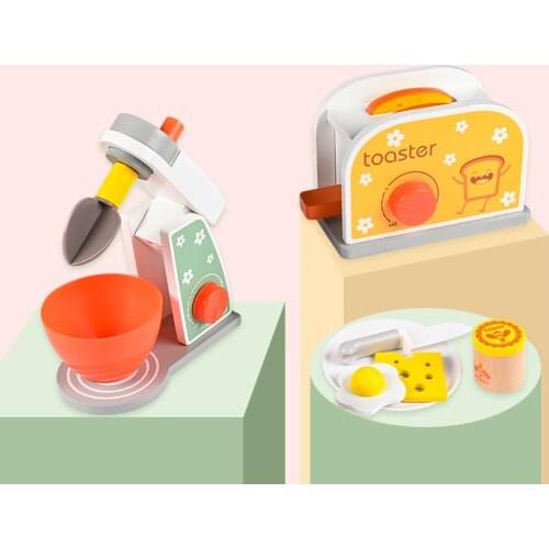 Wooden Kitchen Pretend Play Toy Simulation Wooden Coffee Machine Toaster Machine Food Mixer Baby Early Learning Educational Toys