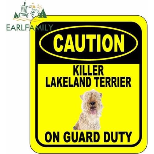 EARLFAMILY 13cm x 11cm CAUTION KILLER LAKELAND TERRIER ON GUARD DUTY Car Sticker Cover Scratches Composite Sign Pet Dog Decal
