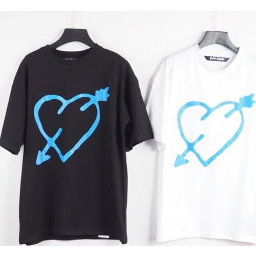 Palm Angels Love Blue Arrow Print Mens and Womens Short Sleeve Casual Loose T Pure Cotton Short Sleeve