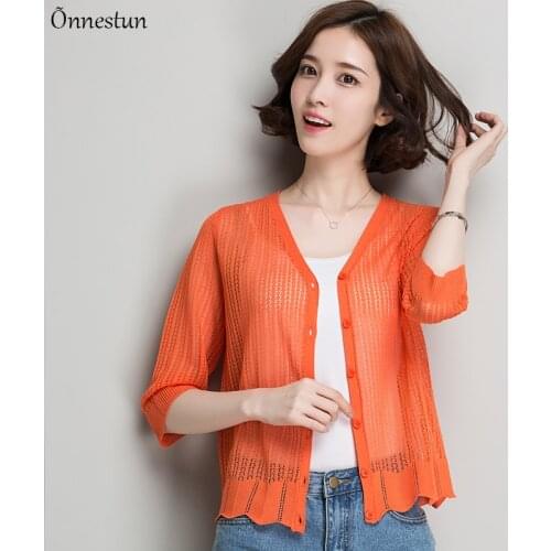 Hollow Sweater Women Spring Summer Half Sleeve Sweater For Women Cardigan Outerwear Thin Sun Protection Cardigans