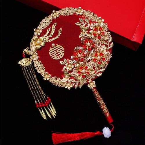 Circular Fan Double-Sided Finished Wedding Wedding Fan Bride Wedding Tie Fan Handmade Chinese Female Xiuhe Clothing Bridal Bouqu