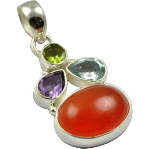 Lovegem Nature Carnelian & Amethyst & Peridot Pendant 925 Sterling Silver , 41.4 mm, MHBAP4530