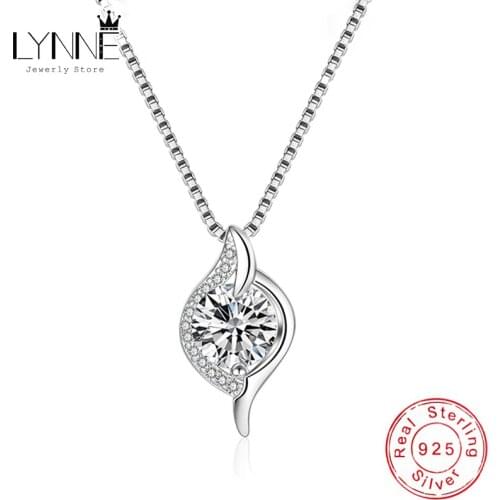 LYNNE Jewelry New 925 Sterling Silver Zircon Water Drop Pendant Necklace Women Gift Eye Design Fine Rhinestone Collarbone Chain