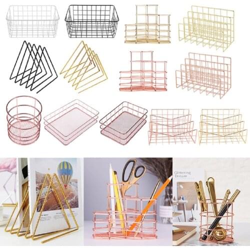 Nordic Metal Storage Basket Minimalist Book Organizer Basket Office Gold Newspaper Magazine Rack Multifunction Desktop
