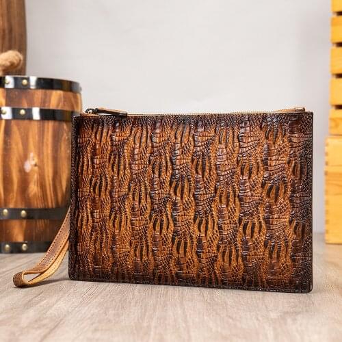 MAHEU Fashion Clutch Bag Genuine Leather crocodile pattern hand purse mens women clutches for men male big purse real cow skin