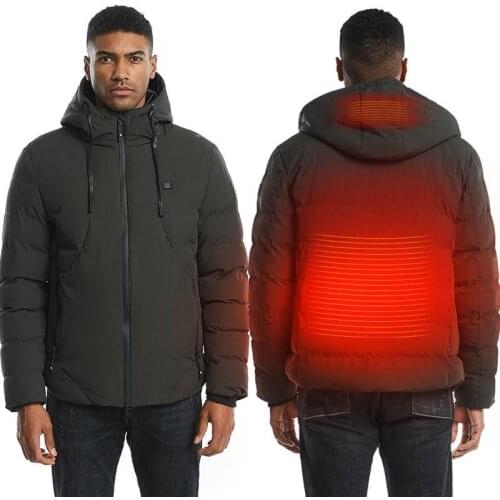Men Winter Outdoor USB Infrared Heating Hooded Jacket Electric Windproof Thermal Clothing Coat For Hiking Heated Windbreaker