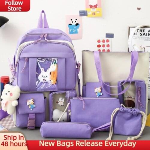5 Pcs Set School Backpack For Teenager Girls Cute Women School Bag With Toys Large Capacity Travel Women Bagpack Girls Gifts