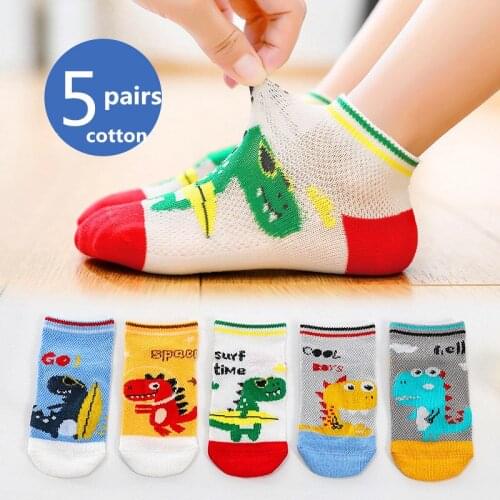 5/6 Pairs Kids Socks Cartoon Mesh Lace Style Spring Summer Boys And Girls Cotton Smooth Feel Material Breathable Children 1-12 Y
