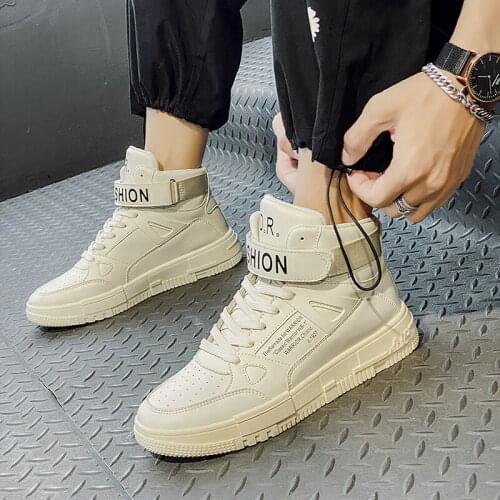 New vogue casual sports shoes breathable comfortable sneakers new high-top velcro white shoes high-quality leather men shoes