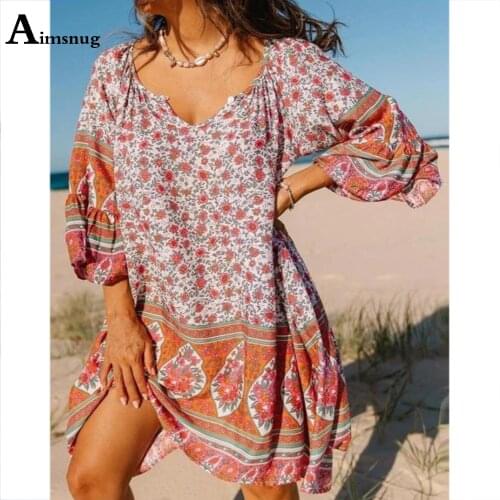 Latest 2021 Summer Knee-Length Women Elegant Dress Boho Flower Dresses Sexy Clothing Beach Dress Vestidos Femme Jersey Mujer