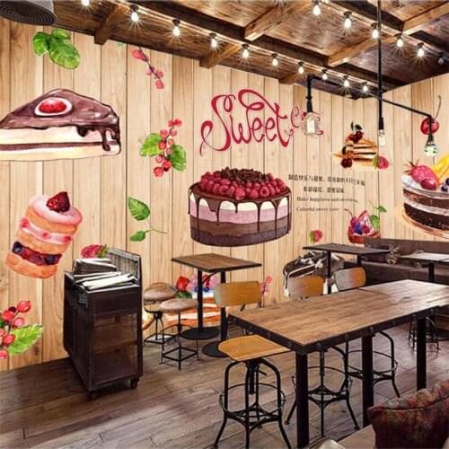 Beibehang Custom mural 3d обои European and American wooden board hand painted bakery bakery restaurant TV background wallpapers