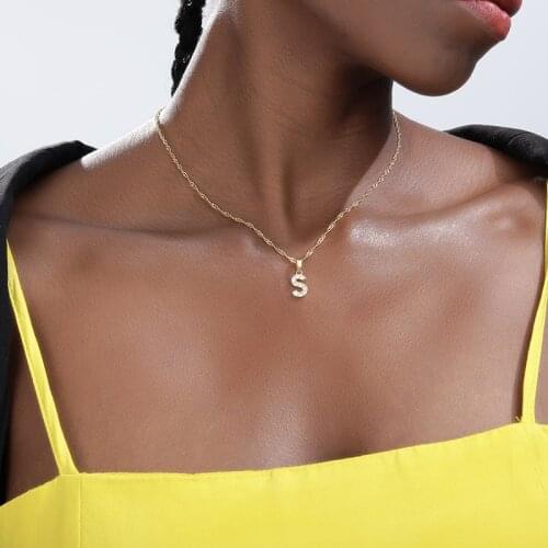 Fashion Initials Necklace For Women Zircon Letter Pendant Stainless Steel Gold Chain Alphabet Chokers Jewelry Accessories BFF